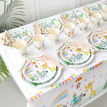 10 žmonių Vienkartiniai gyvūniniai indai Vakarėlio reikmenys Popieriniai lėkštiniai puodeliai Servetėlės Gimtadienio šventės dekoravimas Kūdikis