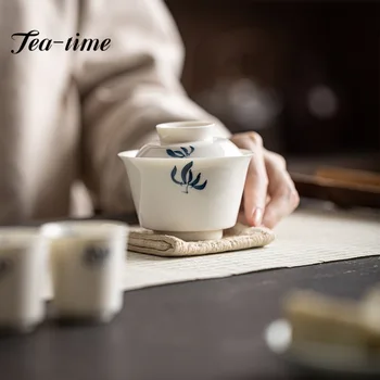 120ml Rankomis dažytas drugelis Orchidėja Ceamic Tea Tureen Creative Undeglaze Color Pasagos Cove Bowl arbatos gaminimas Gaiwan Kung Fu rinkinys