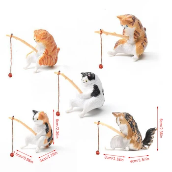 1Pc Žvejybinės katės papuošalai Akvariumo dekoras Žuvų apželdinimas Animacinis filmas Žvejybinės katės statula Mini derva figūrėlė Namų dekoravimas