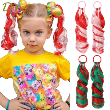 1vnt Vaikų spalvingi ponytail plaukų priauginimas su galvos juostomis Spalvotas garbanotas ponystail Kalėdų dovana Sintetiniai plaukų aksesuarai