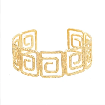 2 Stiliai Aukso spalvos metalas Atvira rankogalių apyrankė moterims Kinų geometrinis palankus simbolis Reguliuojamos apyrankės Kirpčiukai Papuošalai