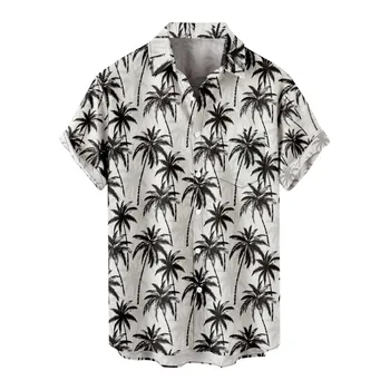 2023 Marškiniai vyrams Vasariniai elegantiški gėlėti marškiniai trumpomis rankovėmis su medžio atspaudu Havajų marškiniai vyrams chemise homme