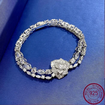 2023 Nauja mada S925 Sidabras Prabangus inkrustuotas deimantų kalnu Camellia apyrankė Fashion Mingyuan Ins Simple Style