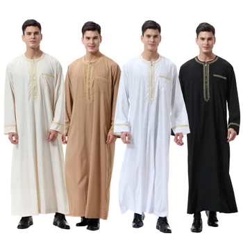 2023 Vidurinių musulmonų vyrų drabužiai Vienspalviai ilgų rankovių apvaliais kaklais Thobes vyrams Užtrauktukas Brangūs Jubba vyrai Saudo Arabijai