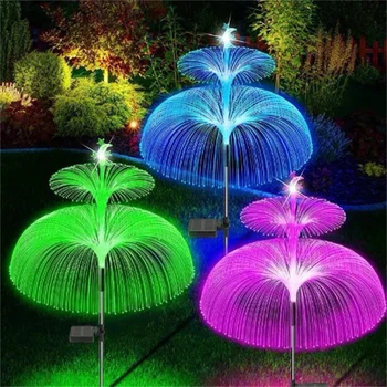 2024 Lauko saulės sodo žibintai Dvisluoksnė medūzų optinio pluošto šviesa kiemo terasos takui Vejos vakarėlis Dekoro gėlių lempa