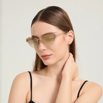 2024 Prabangūs katės akiniai nuo saulės moterims ir vyrams, retro trikampiai akiniai nuo saulės, metaliniai berėmiai moteriški seksualūs akiniai Uv400