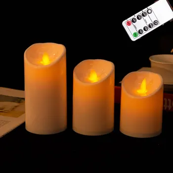 3 nuotolinių arba ne nuotolinių liepsnojančių LED žvakių lempučių pakuotė, plastikinė kalėdinė dekoratyvinė baterija Pillar žvakių rinkiniai namams