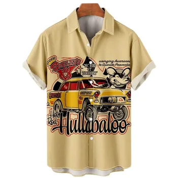 3d Car Print Laisvi laisvalaikio marškiniai Vasariniai vyriški Havajų marškiniai Vintage Top Men Beach Aloha marškiniai Madingi drabužiai Ropa Hombre