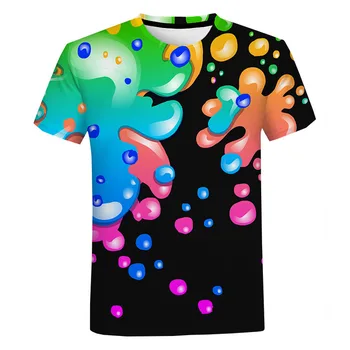 3D Fashion Print Rainbow Paint Splatter 2023 Summer Streetwear Trendy Tops Vyrų moterų laisvalaikio plius dydžio berniukai Mergaitės Y2k O-kaklas