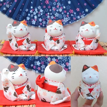 3vnt Lucky Cat figūrėlės Japonų Kimono Maneki Neko gipso papuošalai Gyvūnai Kitty miniatiūros Namų dekoravimas Verslo dovana