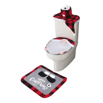 4PCS Kalėdinis tualeto sėdynės dangtelis kilimėlių rinkinys Kalėdų atostogų vonios kambario gaminio priedai tualeto sėdynės apsauga Tualeto bako dangtis