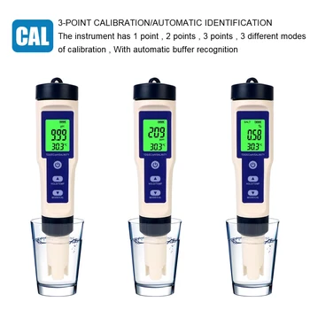 5 in 1 PH / TDS / EC / SALT / TEMP Skaitmeninis vandens kokybės detektorius Temperatūros vandenilio turintis matuoklis Grynumo matavimo įrankis baseinams Akvariumas