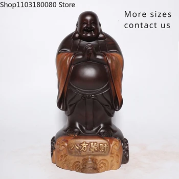 50cm Juodas sandalmedis raižytas Maitrėjos Budos statula Kinų laimingas juokiasi Budos dekoras Medinis Buda Didelis dydis