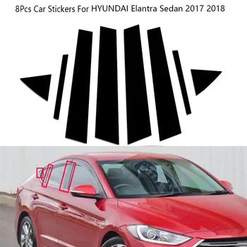 8Pcs/Set Carbon Fiber Black Window Pillar lipdukų dangtelis HYUNDAI Elantra Sedanui 2017 2018 Išoriniai automobilių aksesuarai