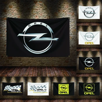 90x150cm Opels Motor Sport Metal logotipas Vėliavos poliesteris Spausdintas garažas arba lauko apdaila Reklaminis gobelenas