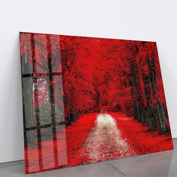 90X60cm Raudonlapis medis Minimalistinis berėmio grūdinto stiklo meno miegamasis, svetainė, sofos atlošas, sienų dekoravimo tapyba