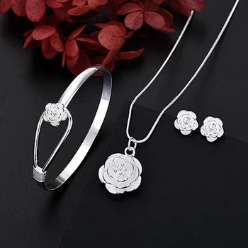 925 Sterling Silver Charm Gėlių vėrinys Auskarai Bangle papuošalai moterims Set Lady vestuvių dovana MADINGA