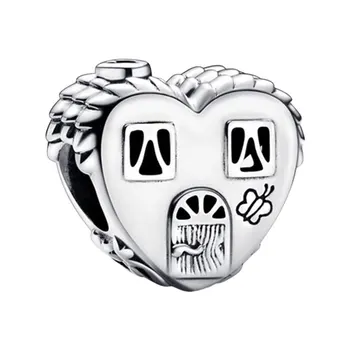 925 Sterling Silver Heart House Happy Place Charms For Women Original Fine Jewelry Pasidaryk pats apyrankės Windows Doors Bee Sweet Home