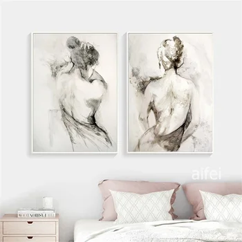 Abstract Black White Woman Sexy Naked Back Oil Painting on Canvas Plakatai ir spaudiniai Skandinavijos sienų meno paveikslų kambario dekoras