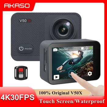 AKASO V50X WiFi veiksmo kamera Gimtoji 4K30 kadrų per sekundę sportinė kamera su EIS jutikliniu ekranu Reguliuojamas matymo kampas 131 pėdų vandeniui atspari kamera