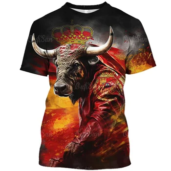 Animal Cow vyriški marškinėliai 3d Ispanijos vėliavos spauda Gatvės mada Vyriški drabužiai Vasaros laisvalaikio trumpomis rankovėmis laisvi oversized marškinėliai