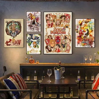 Anime Septynių mirtinų nuodėmių plakatas Sienų menas Namų dekoro kambario dekoras Skaitmeninė tapyba Svetainė Restoranas Virtuvės menas