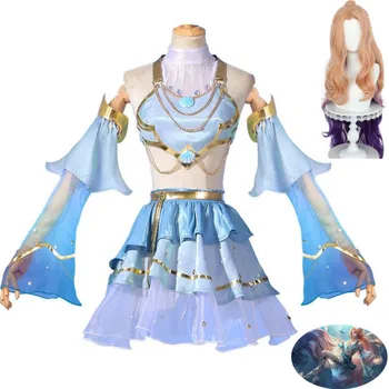 Anime žaidimas LoL Seraphine Cosplay kostiumas Prestige Ocean Song Seraphine Skin Wig Mėlyna maudymosi kostiumėlių suknelė Moteris Seksualus vakarėlio kostiumas