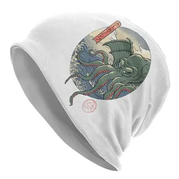Art 90s Hokusai Kaiju Mythos Cthulhu Lovecraft Bonnet Hat Goth Ski Skullies Beanies Hat Cthulhu vyrams Moterys Dvejopo naudojimo kepurė