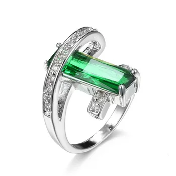 Asmenybės stačiakampis Žalias Cirkonio dizainas Žalias opalas Sidabrinės spalvos žiedai moterims CZ akmens mados papuošalai Karštas pardavimas