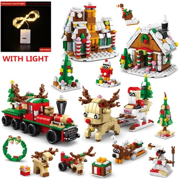Atnaujinta kalėdinė serija Statybinių blokų rinkinys su šilta šviesa Kūrybingas briedžių traukinio namas 