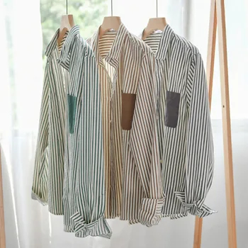 Aukščiausios kokybės marškiniai vyrams Dryžuoti marškiniai ilgomis rankovėmis Korėjietiška tendencija Laisvalaikio mygtukas žemyn Marškiniai Mada Jaunimas Vyrų viršus