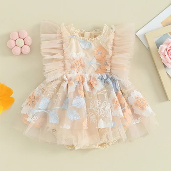 Baby Girl suknelės Kūdikio pirmojo gimtadienio apranga Vasaros tiulis Tutu Romper suknelė Naujagimio fotosesija Fėjų drabužiai