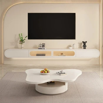 balti plūduriuojantys TV stovai Praktiški minimalistiniai televizoriaus ekranai Televizoriaus stovai Miegamojo derinys Suporte Para TV kambario baldai