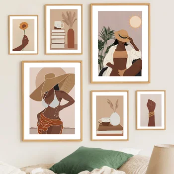 Beach Black Woman Nordic Poster Boho Black Couple Hand Coffee Wall Art Print Canvas Painting Home Decor Pictures For Living Room
