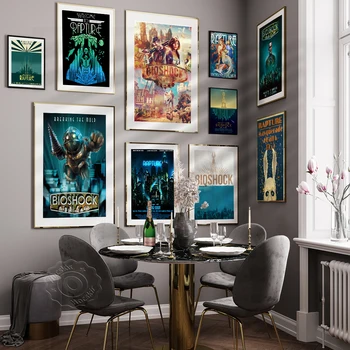 Bioshock Rapture Video Shooting Game Vintage Poster Wall Art Pictures Dekoras miegamojo žaidimų kambariui Namų dekoratyviniai sienų lipdukai