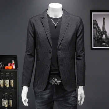 Black Single Breasted Blazers For Men Business Casual Slim Fit Four Seasons Quality Easy Care Jacket Suit Luxury Terno Masculino