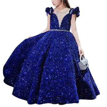 Blizganti princesės kamuolinė suknelė Mergina Pūkuotas chalatas Vaikų gėlių mergaičių suknelės 2024 Vaikų elegantiškas vestuvių vakarėlis Vestidos