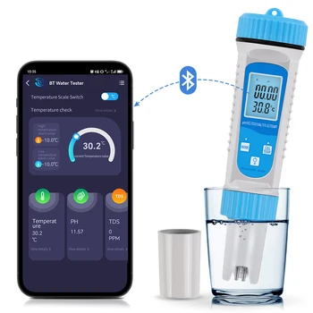 Bluetooth 6 in 1 TDS matuoklis Skaitmeninis vandens testeris EC TDS DRUSKA SG temperatūra PH matuoklis Akvariumo vandens testeris Baseino priedai