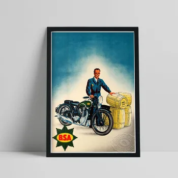 Britų Bsa motociklų plakatas, motociklų gerbėjai kolekcionuoja meno spaudinius, Šiaurės šalių vintažinio meno motociklų sienos paveikslo namų dekoro dovana