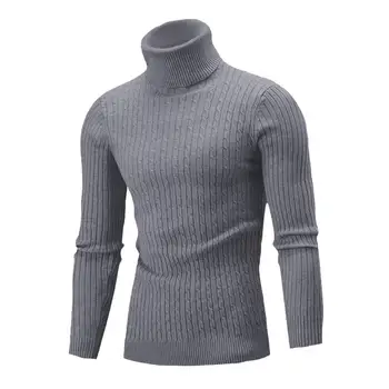 Casual Men Turtleneck Sweater Autumn Winter Solid Color Knitted Slim Fit Pullovers Trikotažas ilgomis rankovėmis Šiltas mezgimo megztinis