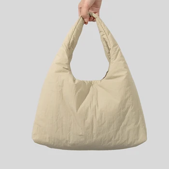 Casual simple puffer tote bag paminkštintos moteriškos rankinės per petį nailoninės medvilnės rankinės didelės talpos krepšys 2023