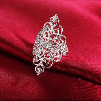 Charms 925 Sterling sidabriniai žiedai moterims smulkus platus Retro elegantiškas Mados vakarėlis Dovanos Mergina studentė Žavesys vestuvės aukštas Papuošalai