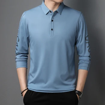 COODRONY Business Polo-collar Vyriški pavasario rudens marškinėliai Laisvalaikis Kvėpuojančios viršūnės ilgomis rankovėmis Megztinis vyriškiems drabužiams W7054