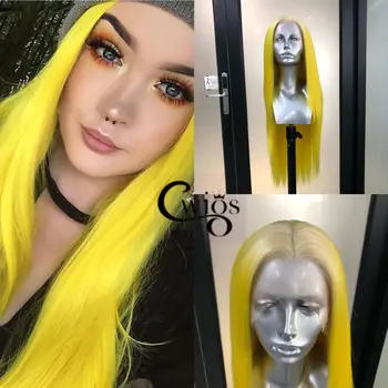 Cwigs Cospaly Yellow Yaki Glueless Wig Synthetic 13×4 Nėrinių priekiniai perukai moterims Aukštos kokybės atsparumas aukštai temperatūrai Karalienė