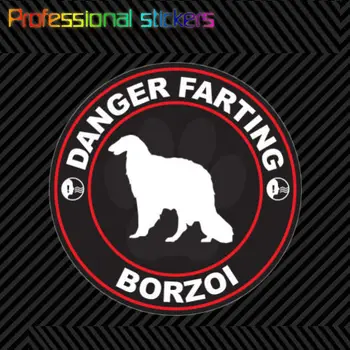 Danger Farting Borzoi lipdukas Lipdukas Lipnus vinilo šuo Šunų augintinis automobiliui, nešiojamiesiems kompiuteriams, motociklams, biuro reikmenims