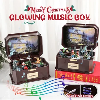 Delicate Christmas Music Box Patraukli Xmas muzikos dėžutė USB/Baterijomis maitinama vaikų dovana Linksmų Kalėdų mažytė muzikinė dėžutė