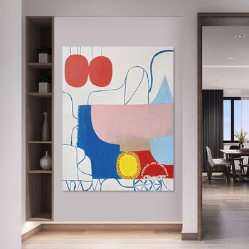 Didelio dydžio animacinis filmas Spalvinga abstrakti akrilinė tapyba Didelė sienų dekoro drobė Plakatas Drobė Meno kūriniai Estetinis viešbučio dekoravimas