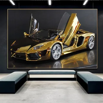 Drobės tapyba Superautomobilis Auksinis automobilio modelis Plakatas Spausdinimas Drobė Tapyba Sienų dailė Paveikslų kambarys Namų dekoro tapyba Paveikslas