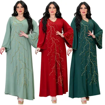 Eid Muslim Long Dress Moterys ilgomis rankovėmis Caftan Abaya Chalato vakarėlis Abayas Ramadan Kaftan Maxi suknelės Moteris Vakaras Vestidos Abayas