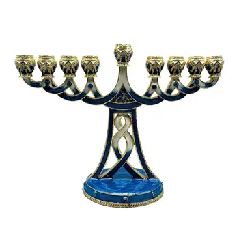 Emalio menora 9 šaka su auksiniais akcentais Žvakių stovas Meninis žvakių laikiklis vestuvių metinėms Svetainė Stalviršis Pagrindinis